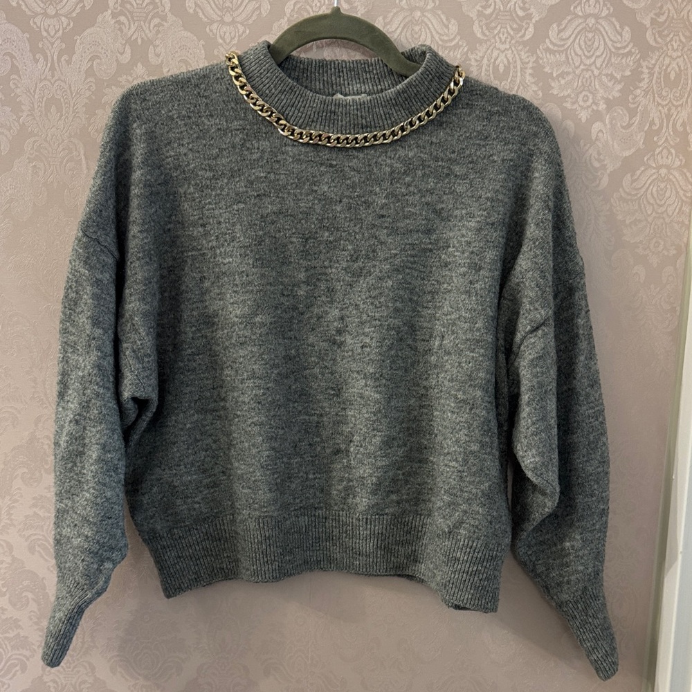H&M Gray Sweater with Chain Accent